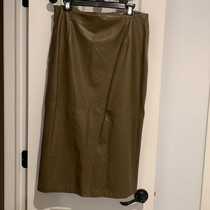 Zara | Skirts | Zara Faux Leather Olive Midi Skirt | Poshmark